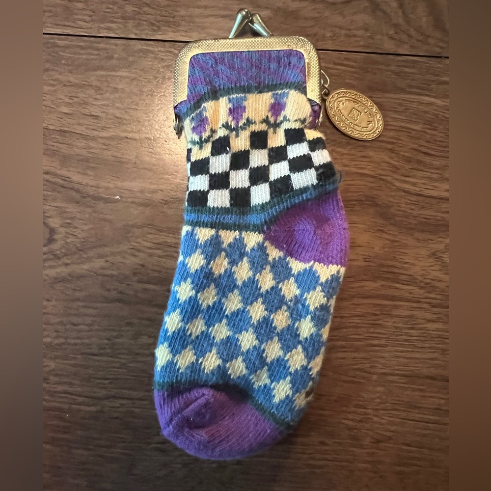 MacKenzie-Childs Multicolor Checkered Snap-close Mini-Sock Coin Purse